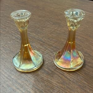 Vintage Iridescent Glass Candle Holders